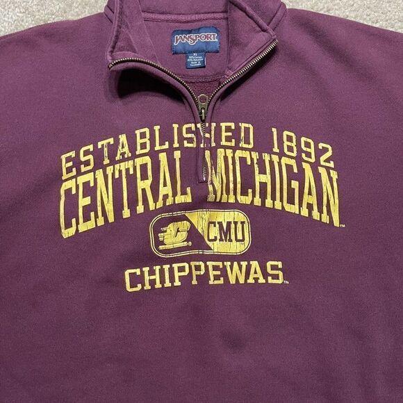 Vtg Central Michigan Chips JanSport Quarter Zip Pull Over Sweater Extra Large - Picture 3 of 10